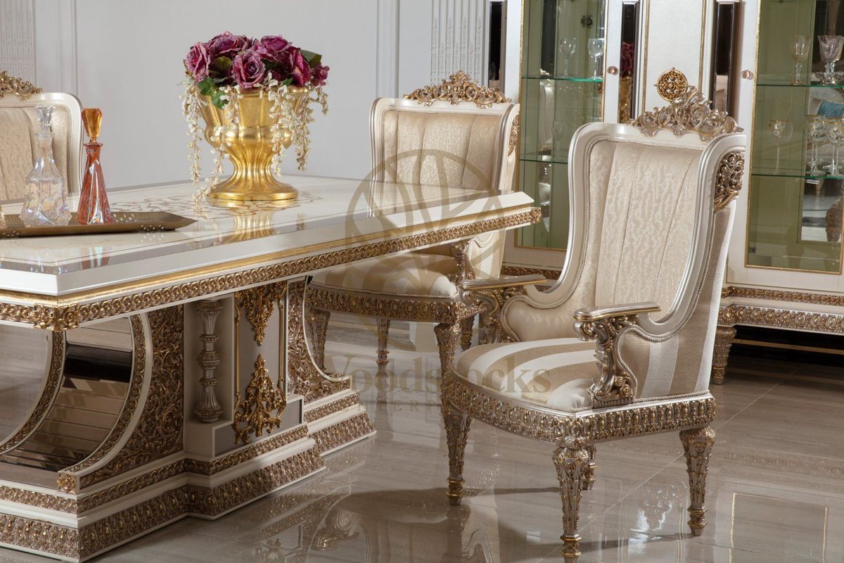 Teak Ornate Cream and Gold Dining Set, view 15