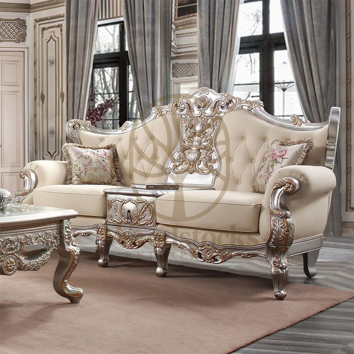 Teak European Antique Gold 3-Piece Sofa Set, view 4