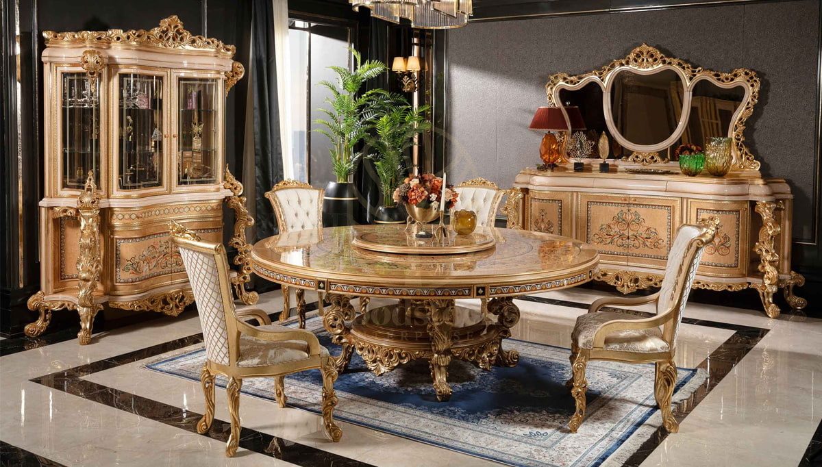 Royal Panamera Cream Hand Carved Teak Dining Table Set, Saharanpur, Dining Table