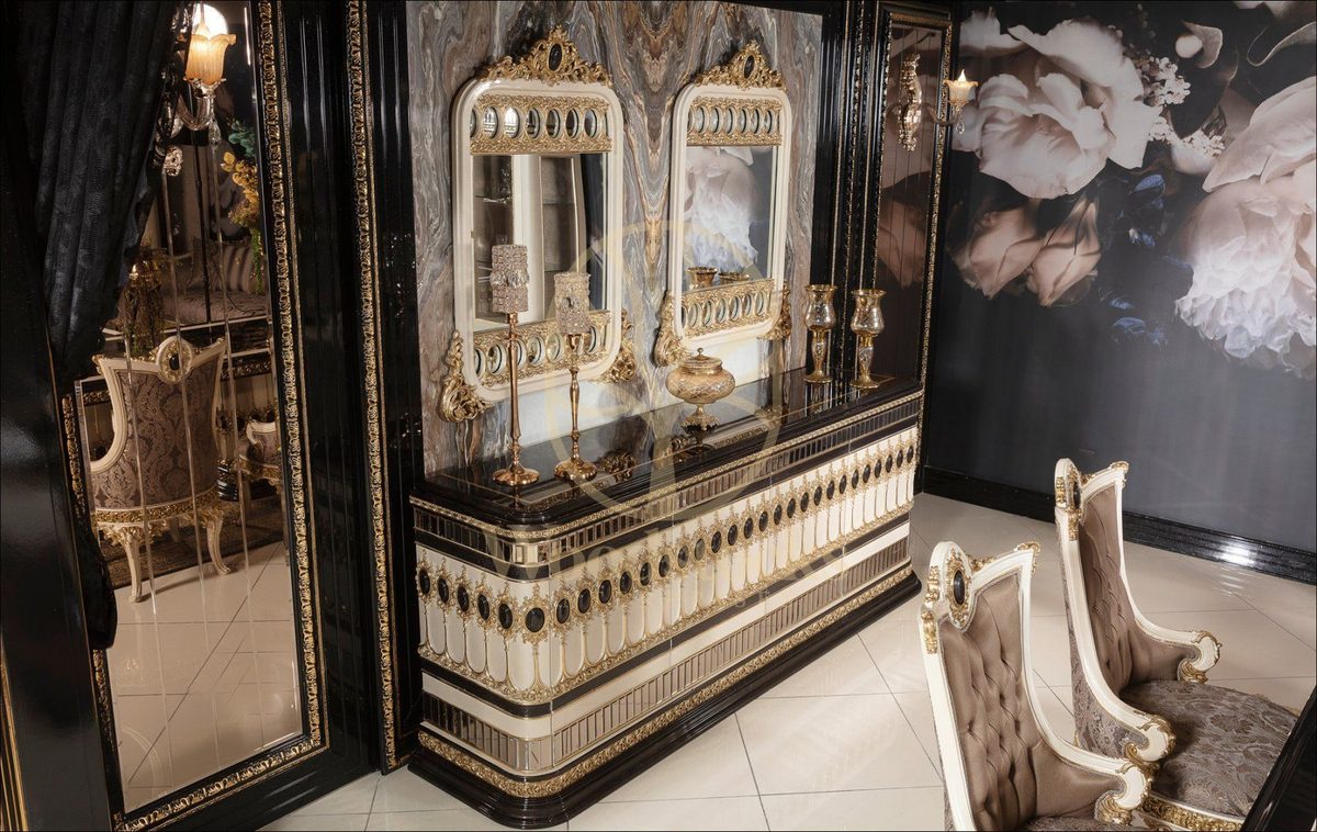 Teak Regal Ivory and Black Console Table, Console Table