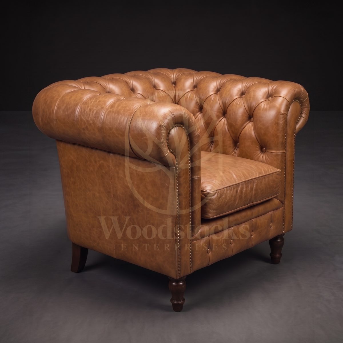 Luxury Teak Westminster Gentleman’s Chesterfield Single Seater Leather Sofa, Saharanpur, Living Room Chair