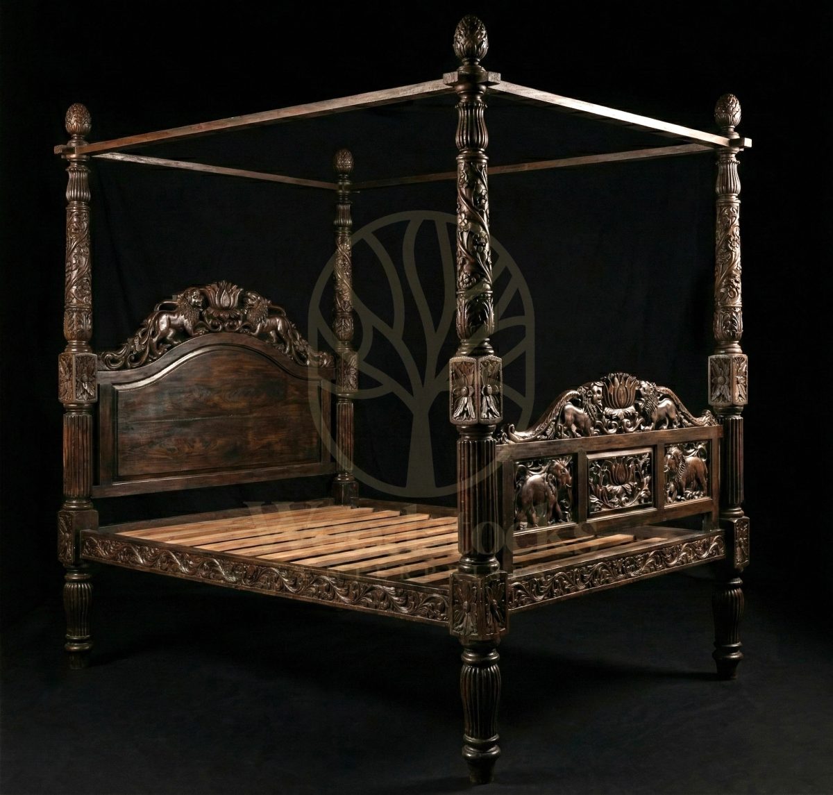 Royal Hand Carved Teak Imperial Safari Canopy Bed, Saharanpur, view 2