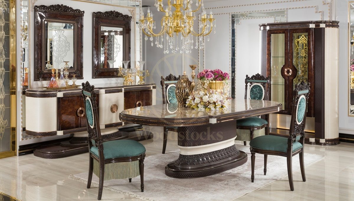 Royal Pataya Hand Carved Teak Dining Table Set, Saharanpur, Dining Table