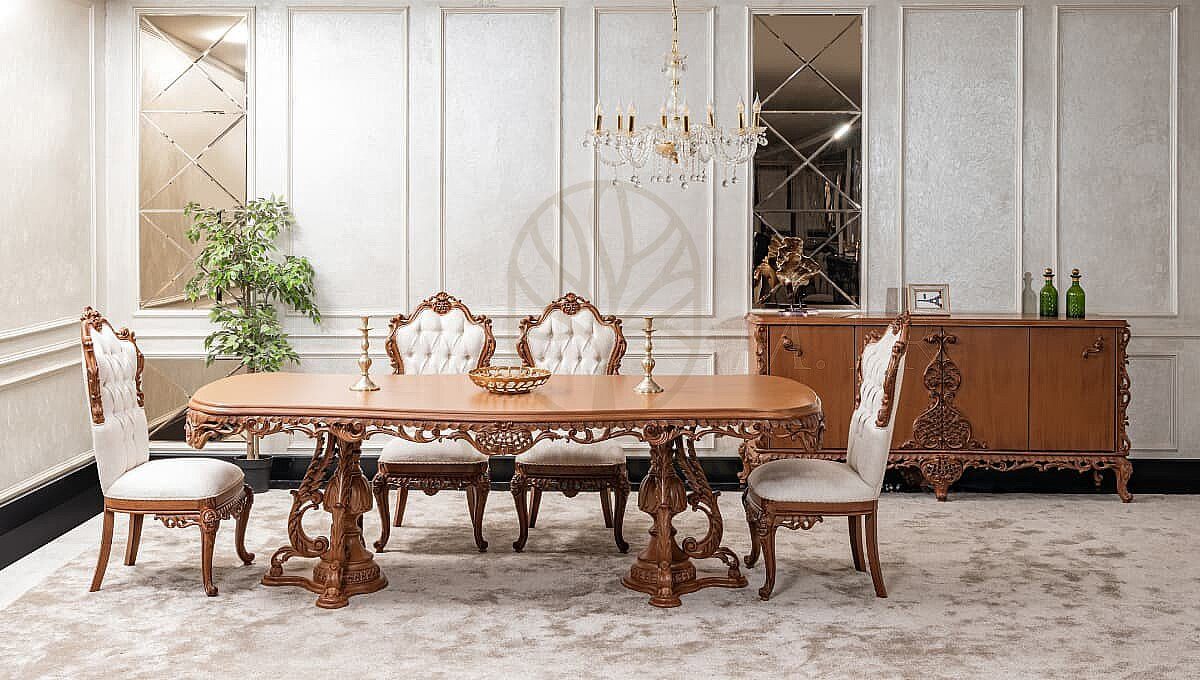 Royal Fioralta Hand Carved Teak Dining Table Set, Saharanpur, view 3