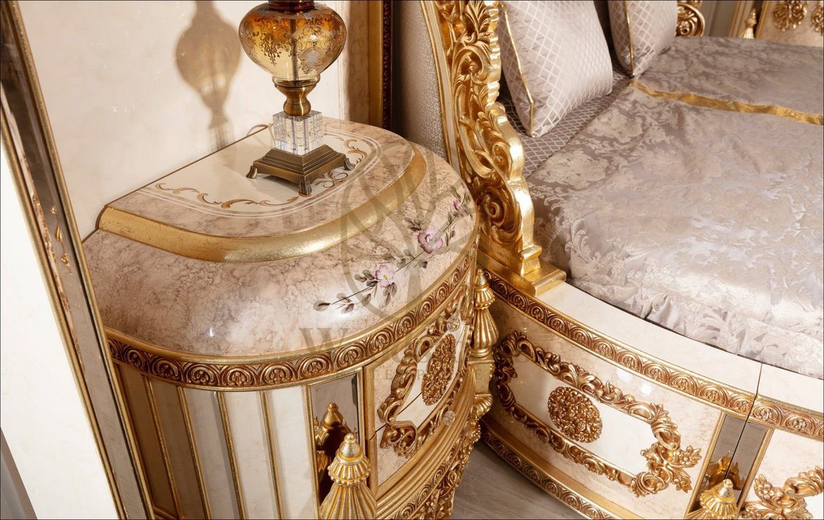 Teak Palace Ivory and Gold Carved King Size Bed, view 2