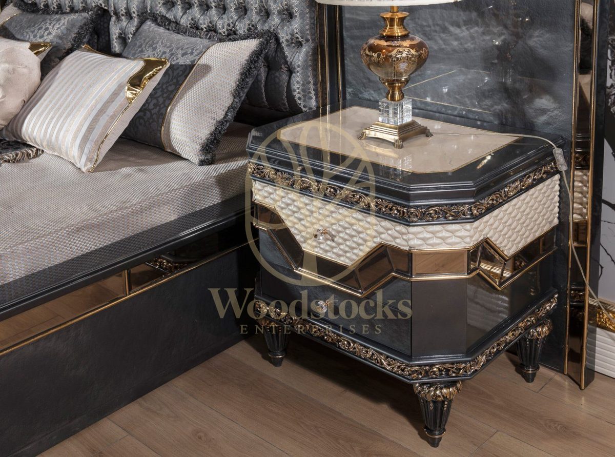 Teak Agata Blue Grey Tufted 4-Piece King Size Bed, alternate view