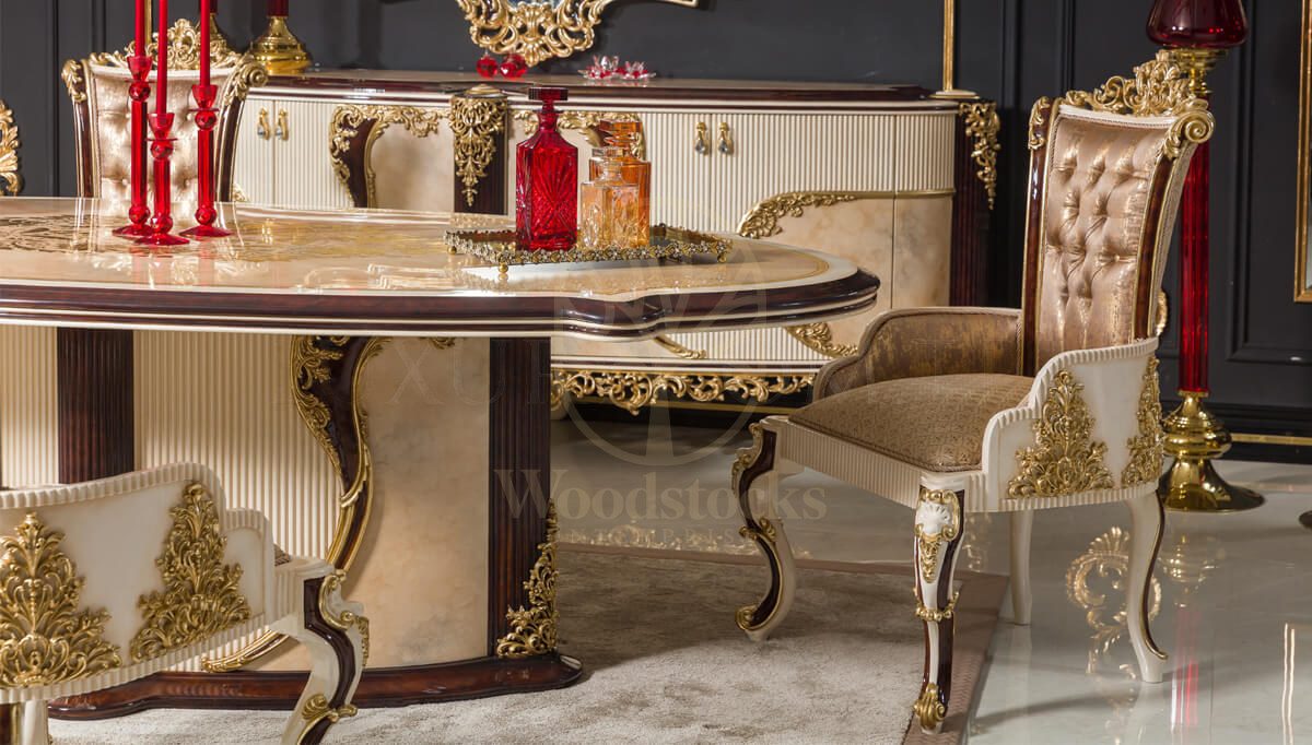 Royal Beril Brown Hand Carved Teak Dining Table Set, Saharanpur, view 2
