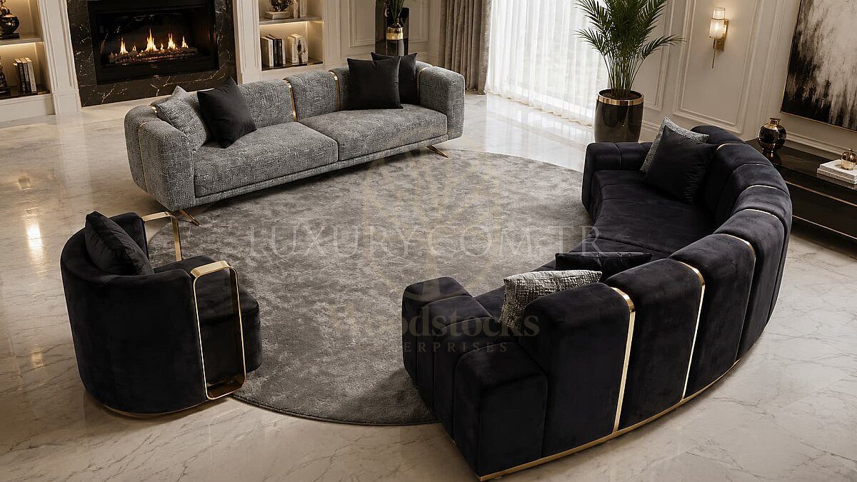 Luxury Serina Grey Handcrafted Teak Sofa Set, Saharanpur, Sofa Set