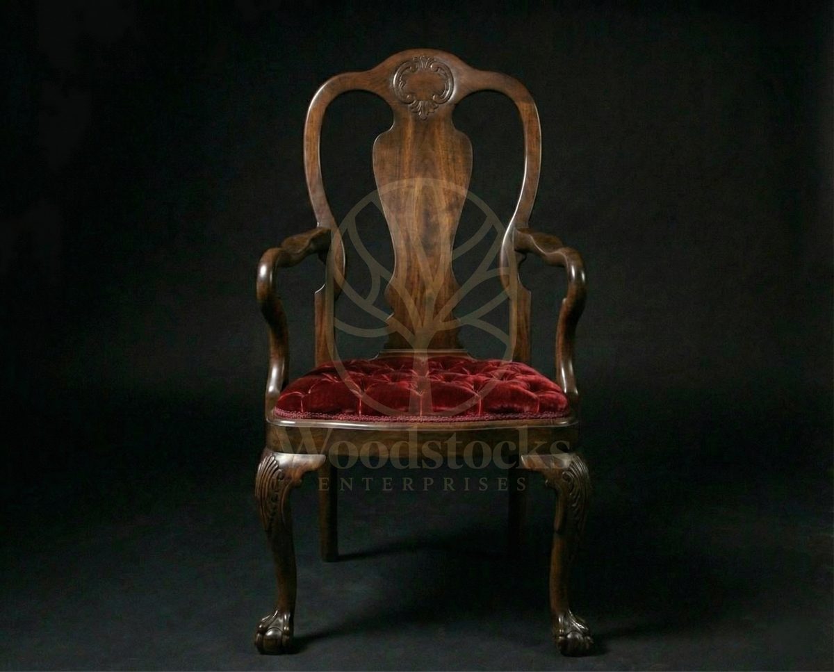 Hand Carved Teak Georgian Ball-and-Claw Elbow Chair, Saharanpur, view 2
