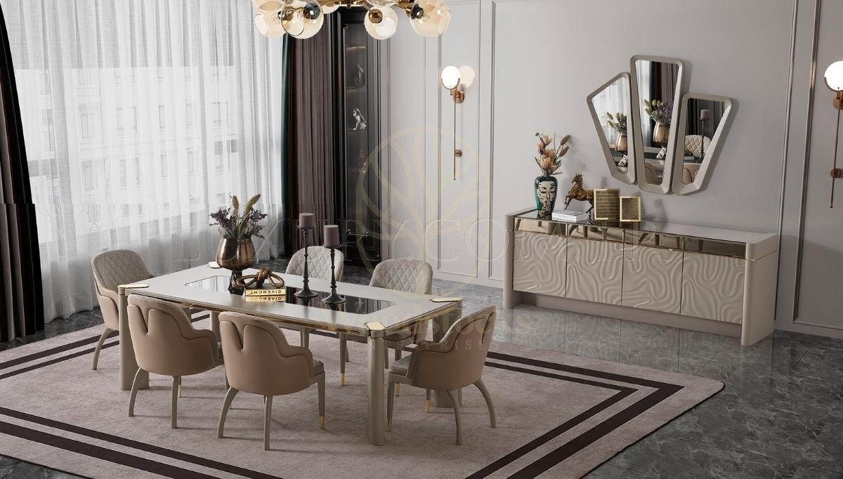 Luxury Talia Handcrafted Teak Dining Table Set, Saharanpur, view 3