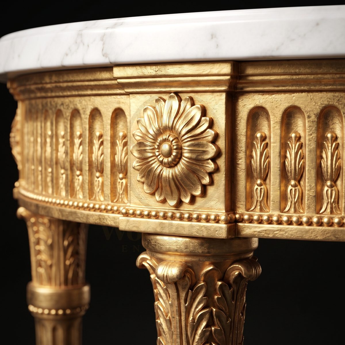 Royal Hand Carved Teak Chantilly Giltwood Demi-Lune Console, Saharanpur, view 3