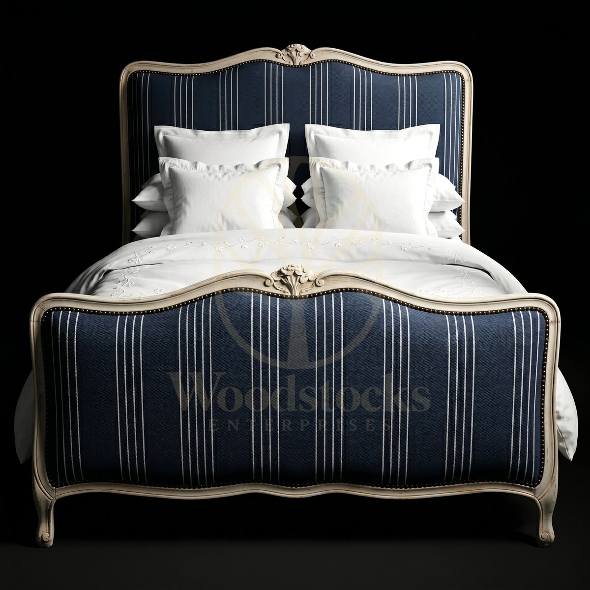 Royal Hand Carved Teak Blanc Cassé & Marine Louis XV Lit de Milieu, Saharanpur, view 3