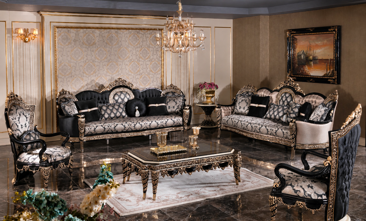 Teak Milano Black and Silver Sofa Set, Sofa Set