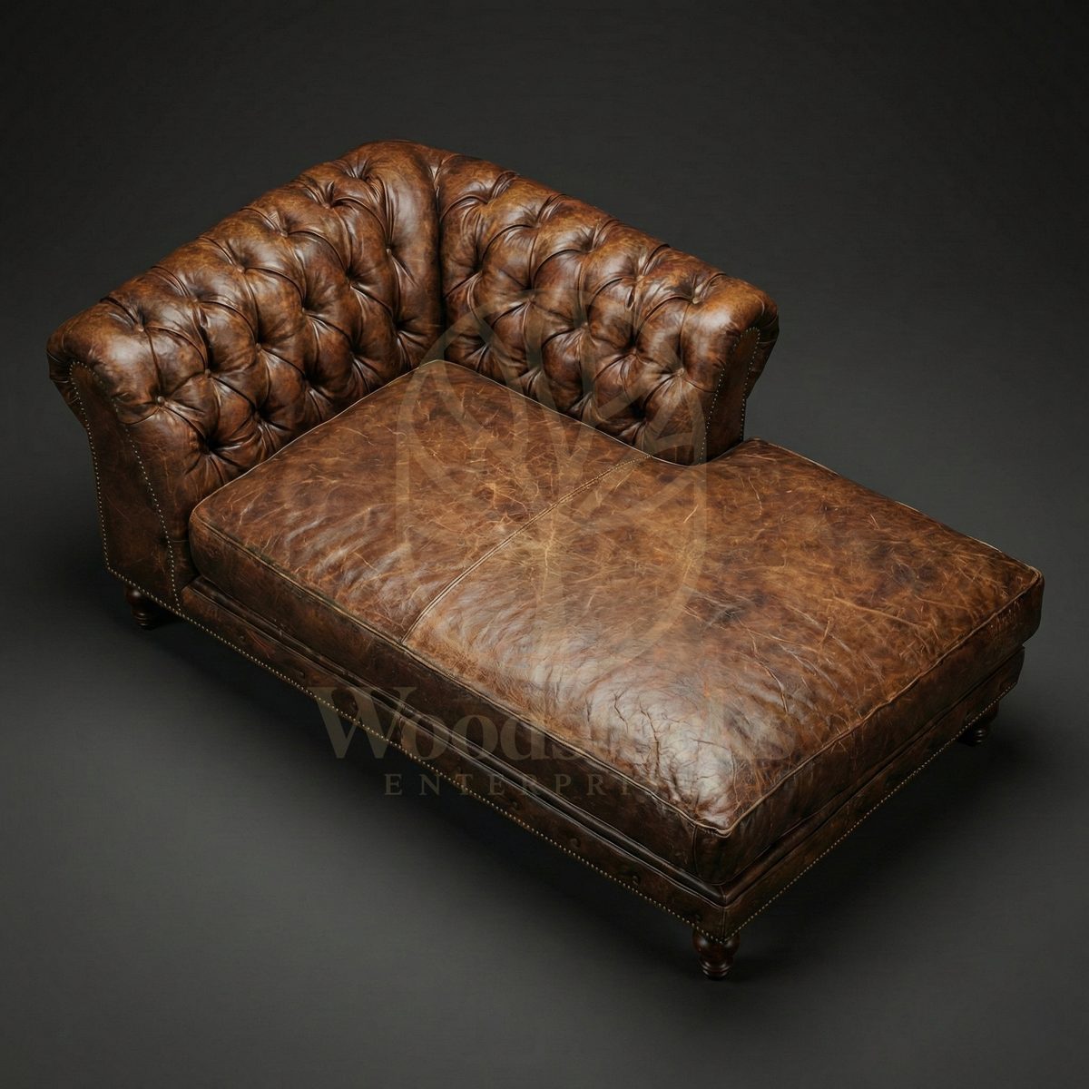 Luxury Teak Kensington House Chesterfield Leather Chaise, Saharanpur, view 2