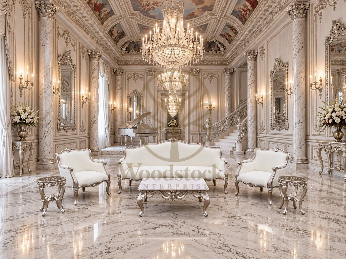 Teak Luxury French Louis-Style Carved Sofa Set, Sofa Set