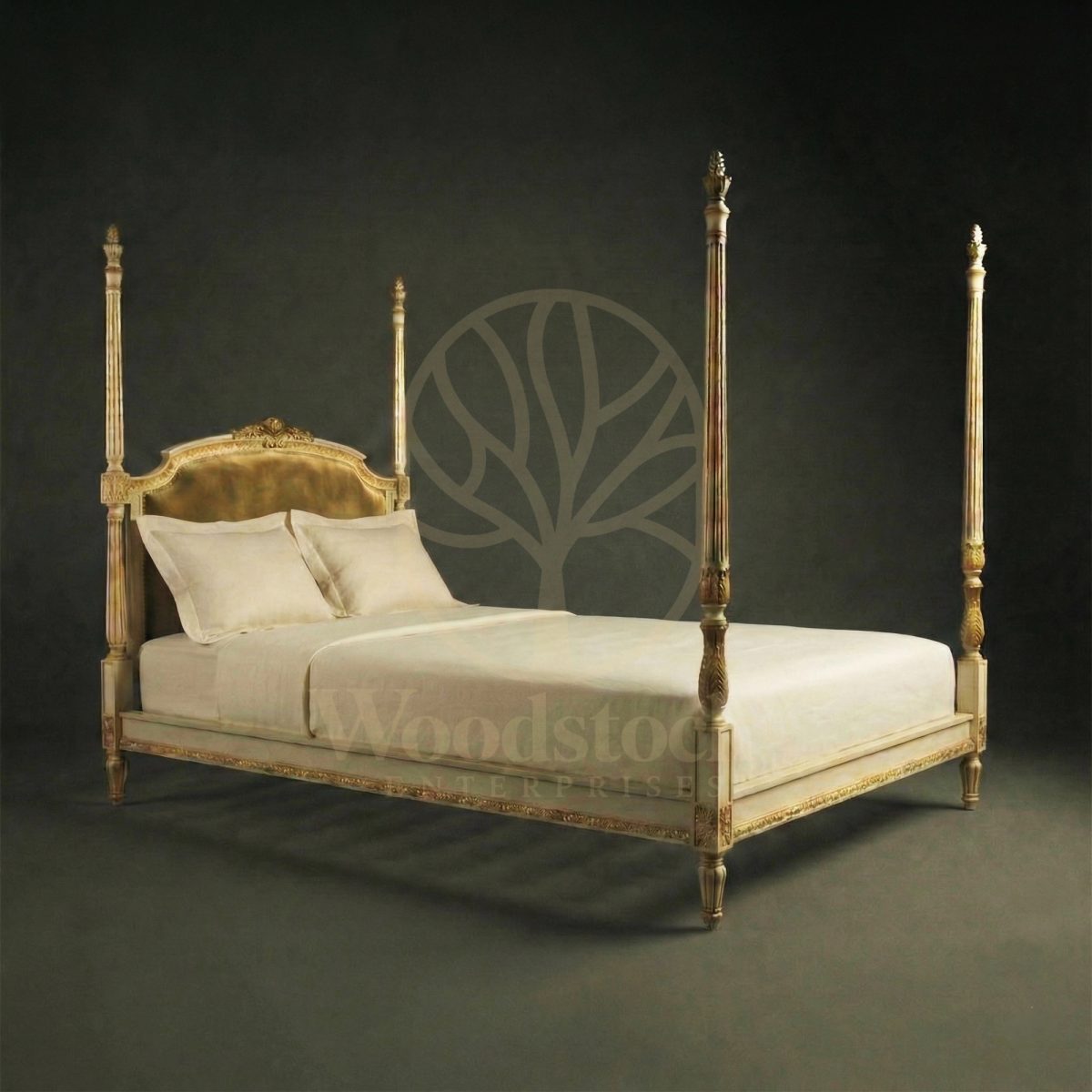 Royal Hand Carved Teak Bordeaux Intendant’s House Four Poster Bed, Saharanpur, Four Poster Bed
