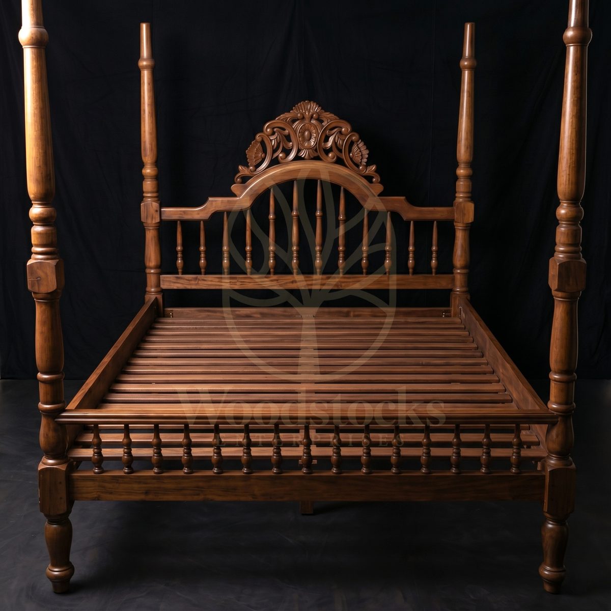 Royal Hand Carved Teak Barrackpore Colonial Four-Poster Bed, Saharanpur, view 4