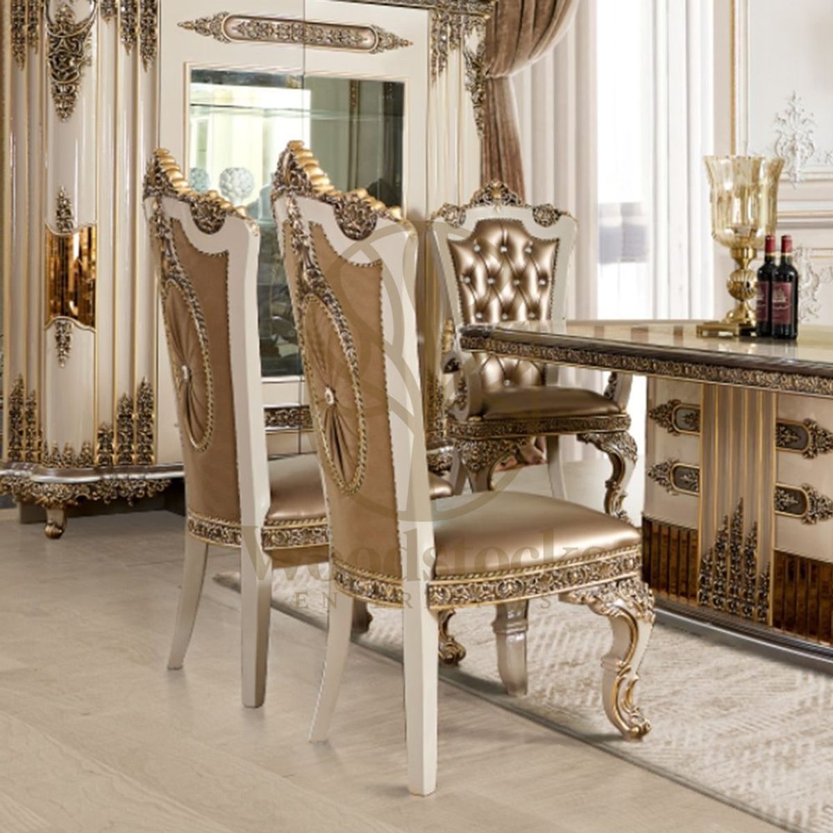 Teak Luxury Ivory Dining Chair, view 3