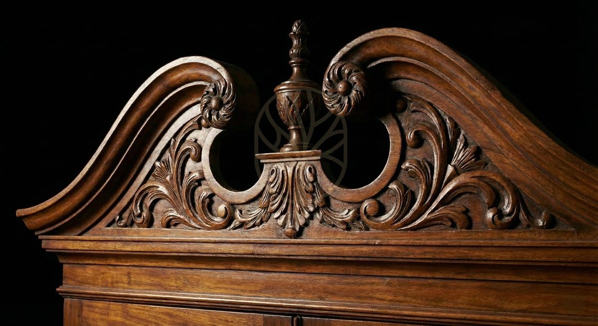 Royal Hand Carved Teak Rocaille Crest Cabinet of the Île Saint-Louis, Saharanpur, view 3