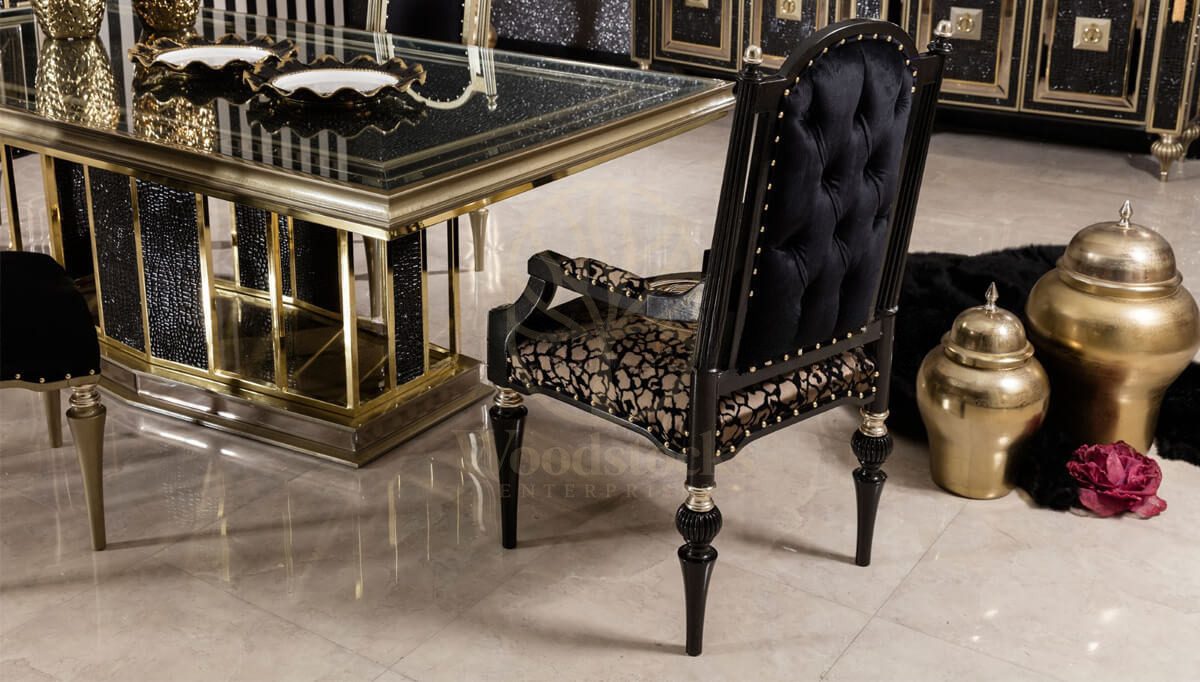 Luxury Kostende Black Handcrafted Teak Dining Table Set, Saharanpur, view 5