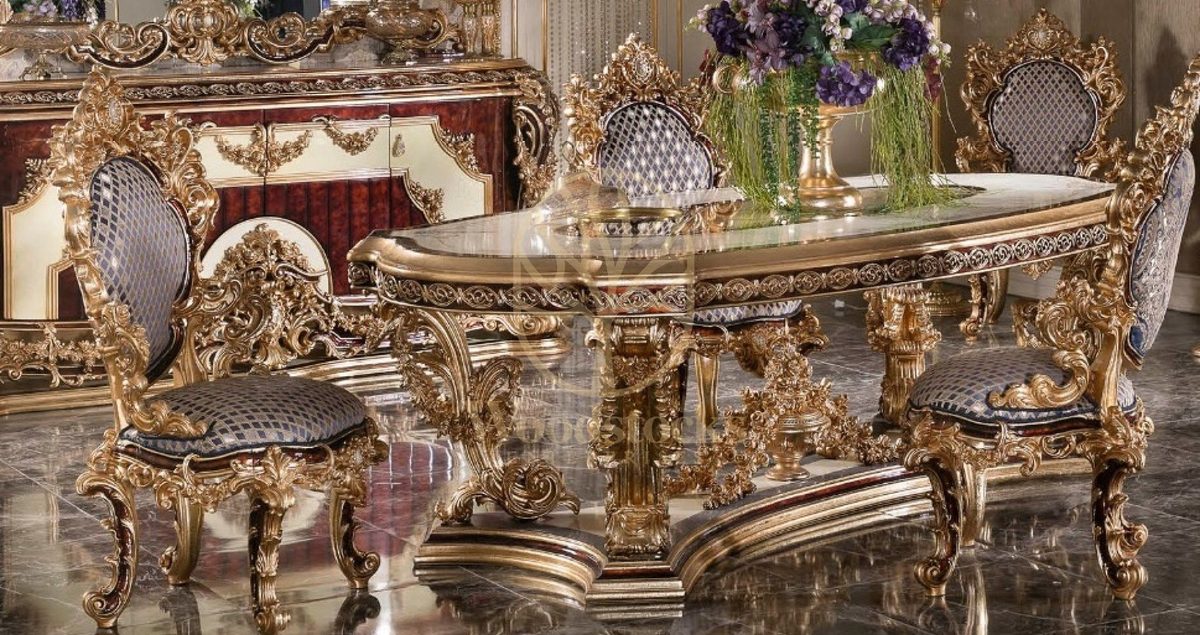 Teak Grand Gold Carved Dining Set, alternate view
