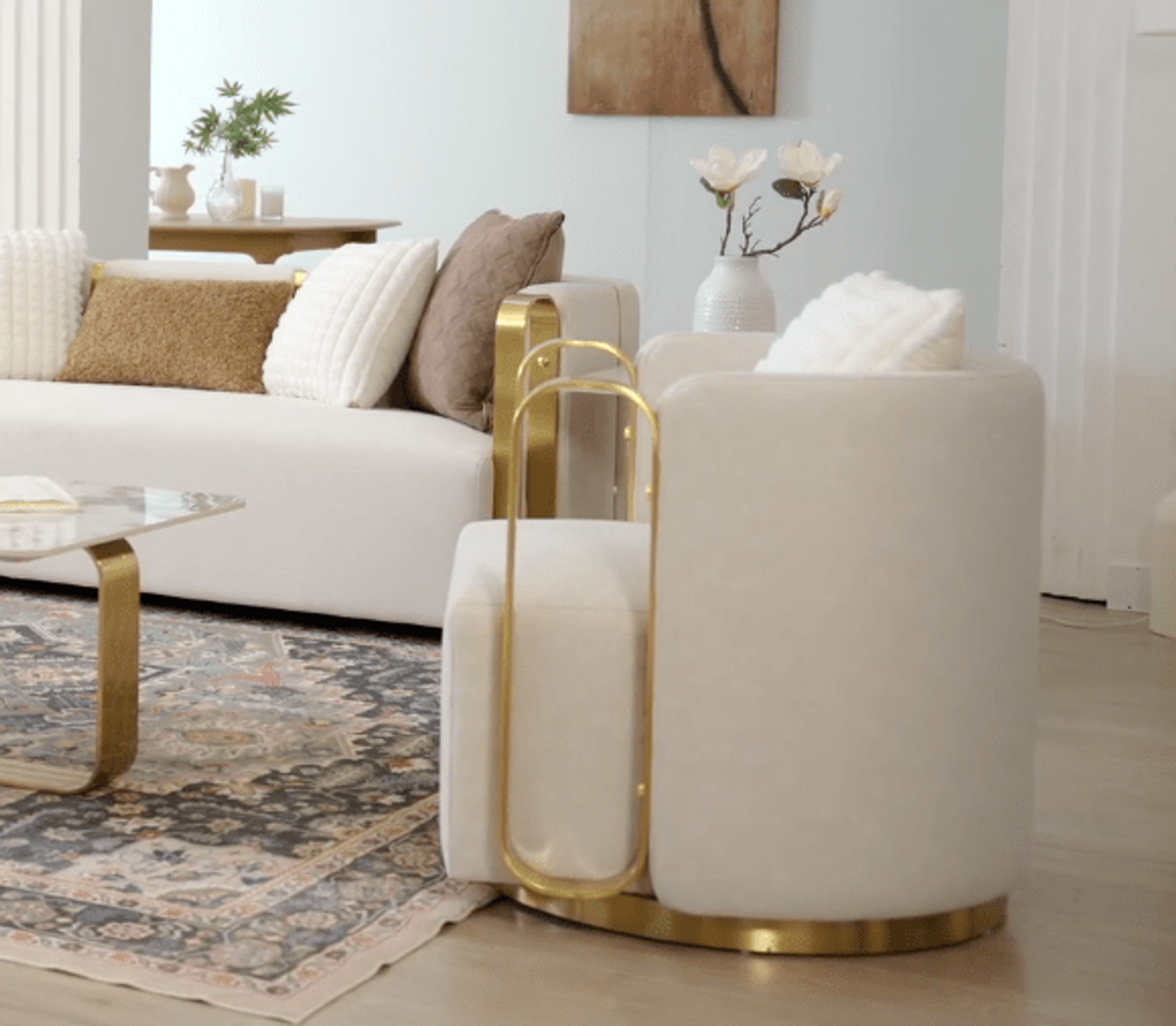 WSE High Quality Teak Wood Luxury Gold Bedroom Chair II, Bedroom Chair
