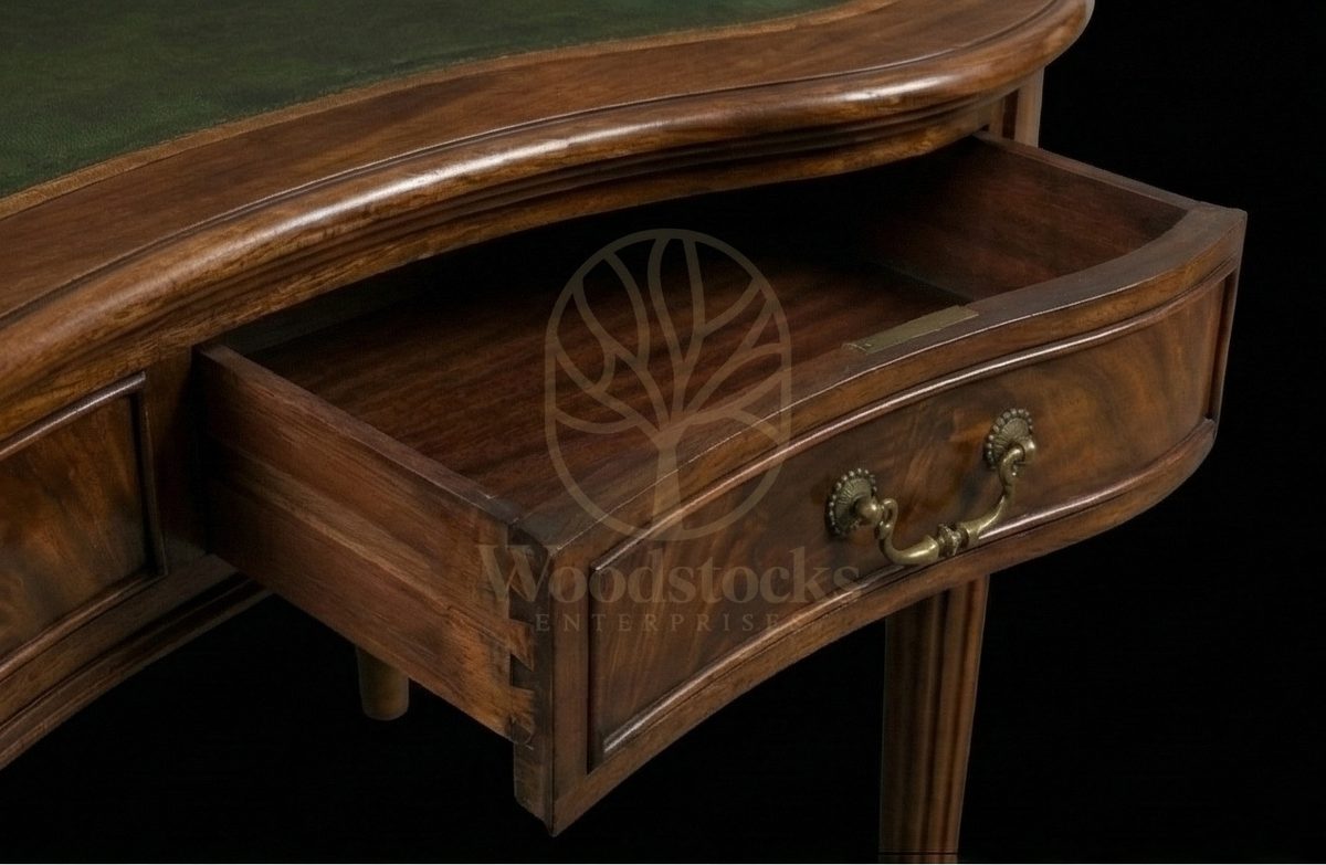 Royal Teak Regency Kidney-Desk & Leather Companion Chair, Saharanpur, view 3