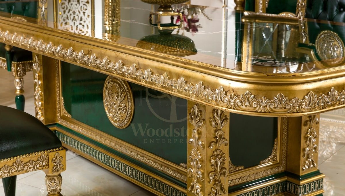 Royal Saheste Green Hand Carved Teak Dining Table Set, Saharanpur, view 2