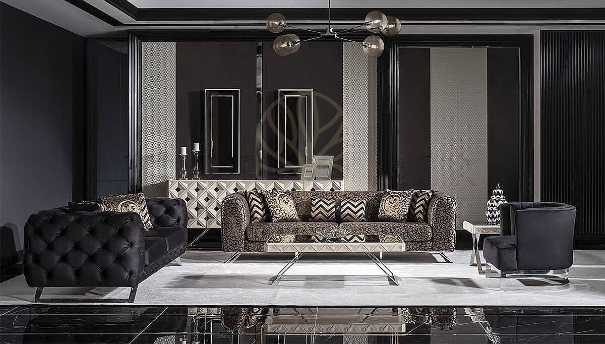 Luxury Amelie White Black Handcrafted Teak Sofa Set, Saharanpur, view 3