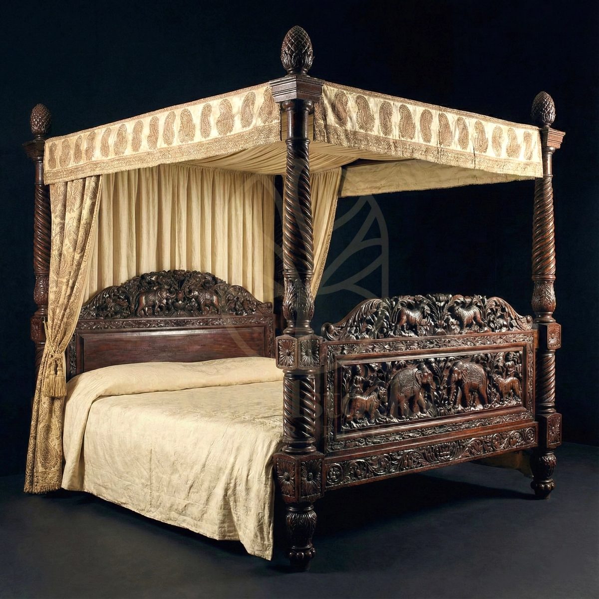 Royal Hand Carved Teak Bygone Mysore Heritage Canopy Bed, Saharanpur, Four Poster Bed