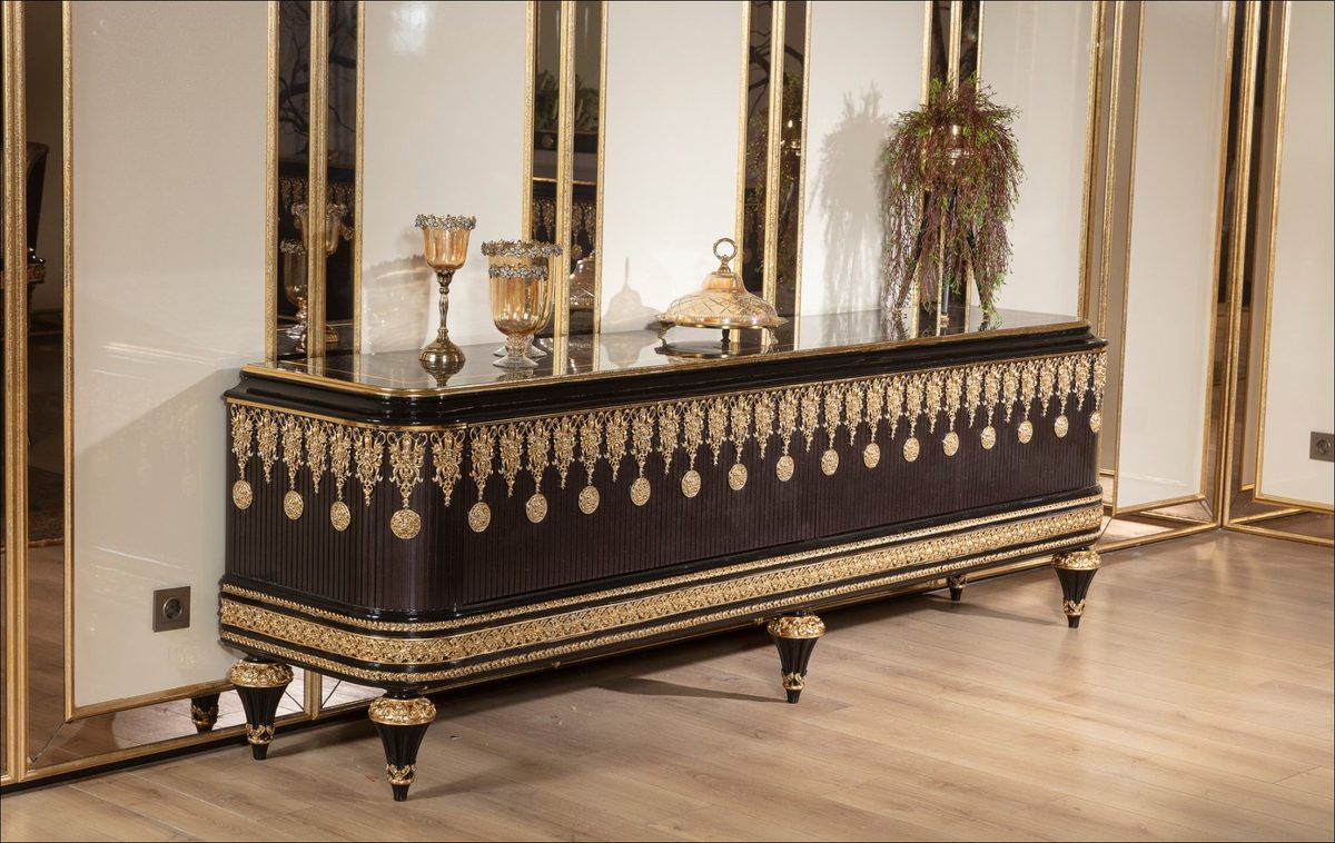 Teak Embroidered Brown and Gold TV Cabinet, TV Cabinet