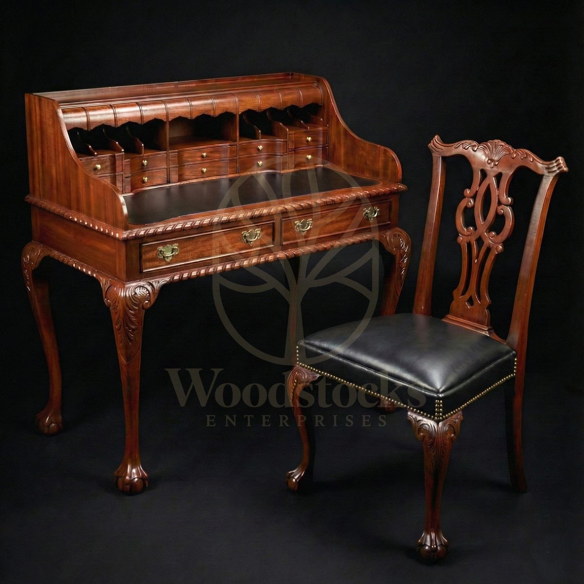 Hand Carved Teak Chippendale Clerk’s Writing Suite, Saharanpur, Office & Study Table