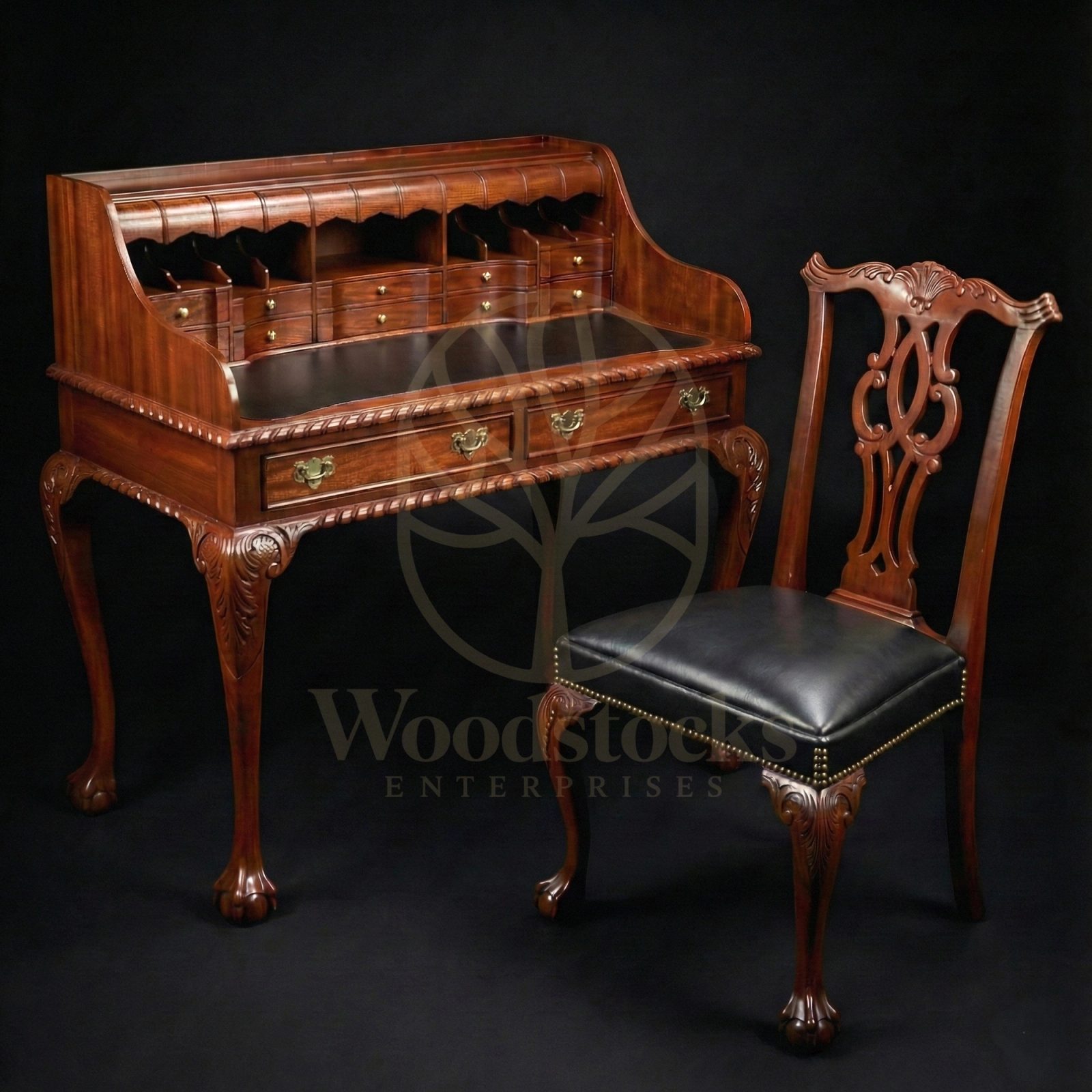 Hand Carved Teak Chippendale Clerk’s Writing Suite, Saharanpur, hand-carved to order at the Woodstocks workshop in Saharanpur