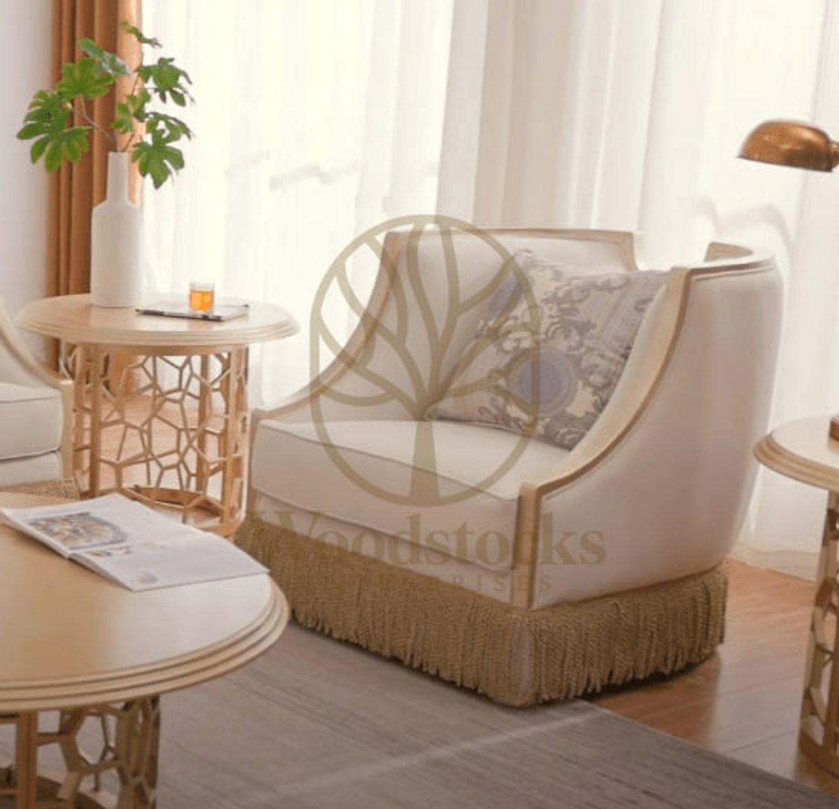 Teak Contemporary White Living Room Chair II, view 4