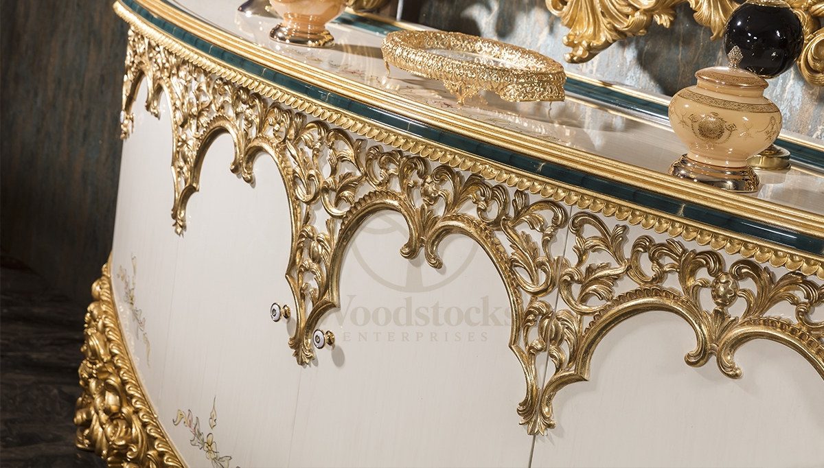Royal Zumra Gold Leaf Hand Carved Teak Dining Table Set, Saharanpur, view 6