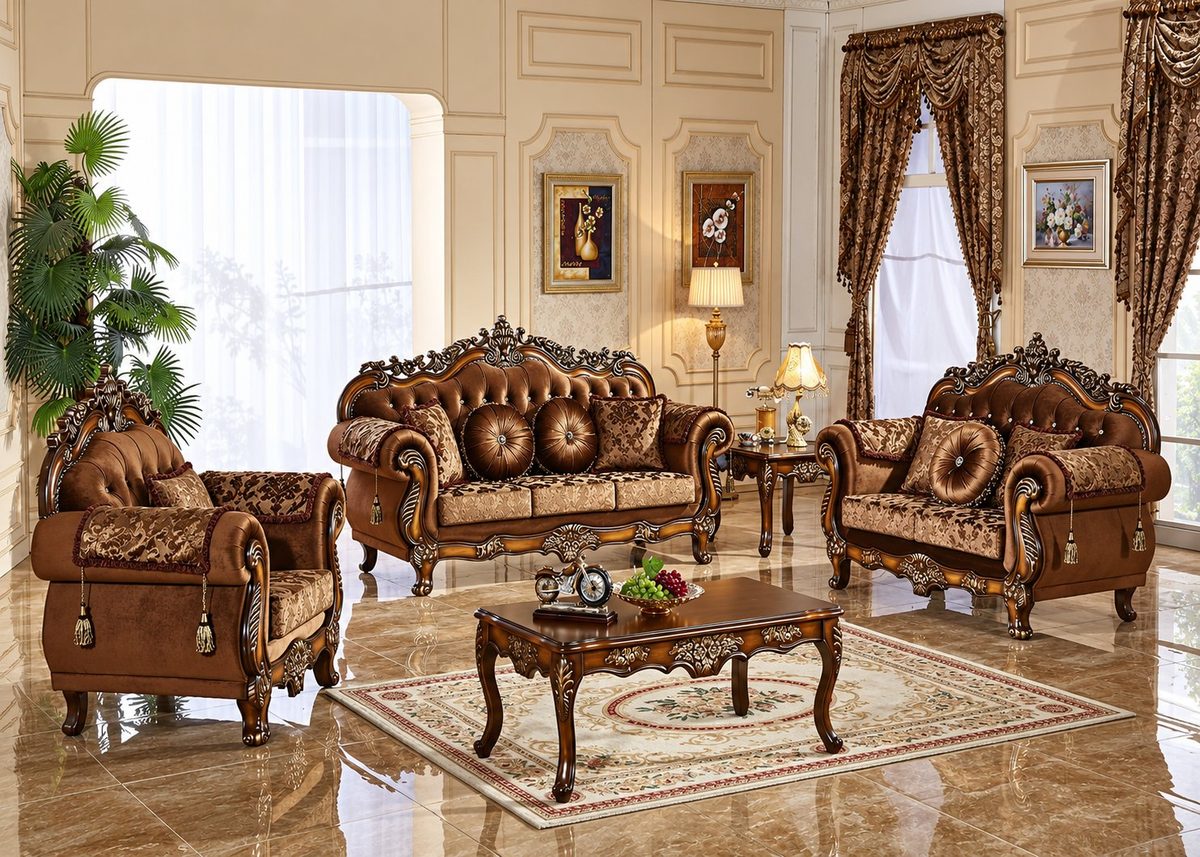 Teak Luxury Victorian Carved Sectional Sofa Set, Sofa Set