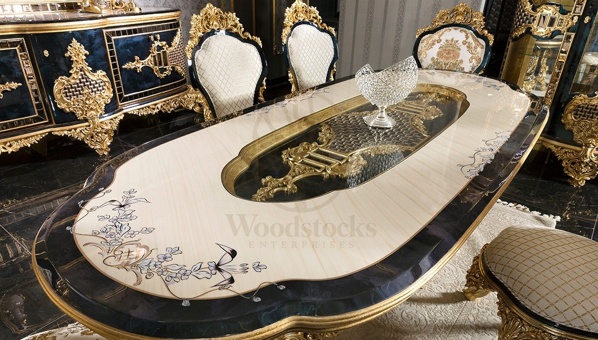 Royal Dubai Hand Carved Teak Dining Table Set II, Saharanpur, view 8