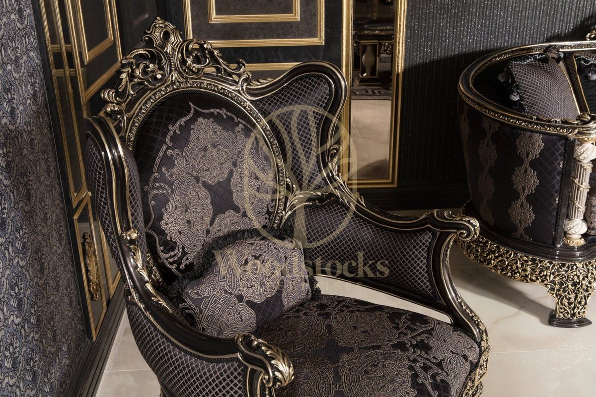 Teak Monaco Charcoal and Gold Tufted Sofa Set, view 14