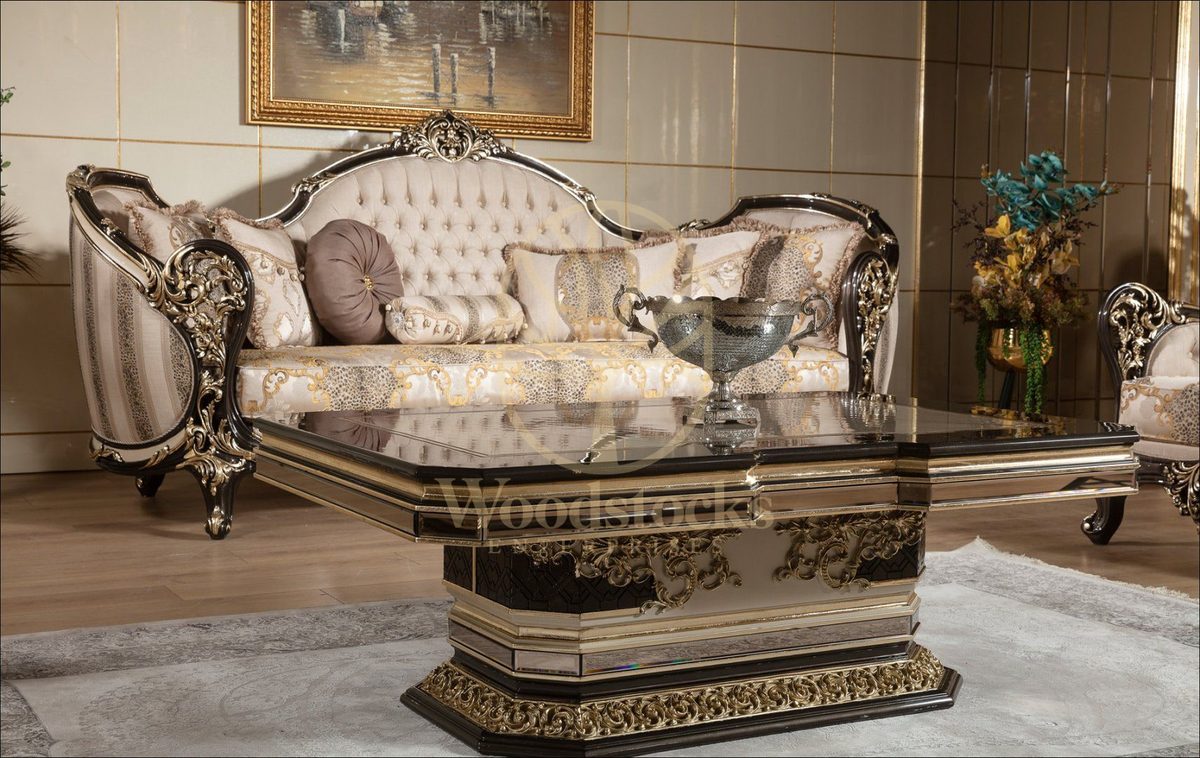 Teak Baroque Cream and Gold Center Table, Center Table