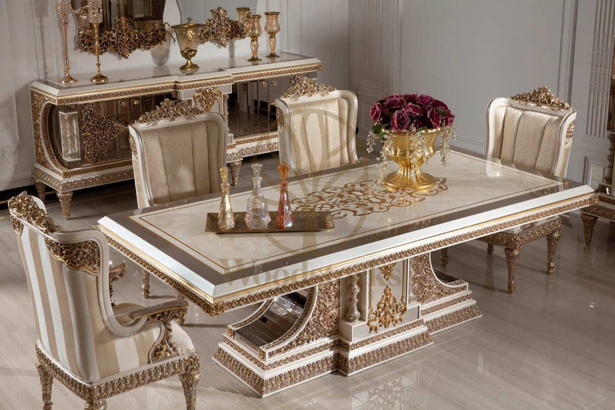 Teak Ornate Cream and Gold Dining Set, view 10