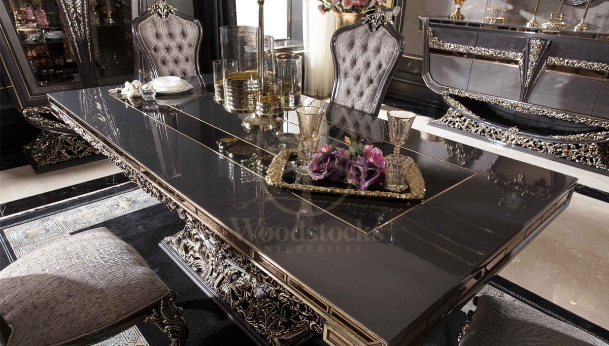 Royal Eritre Chesterfield Hand Carved Teak Dining Table Set, Saharanpur, view 5
