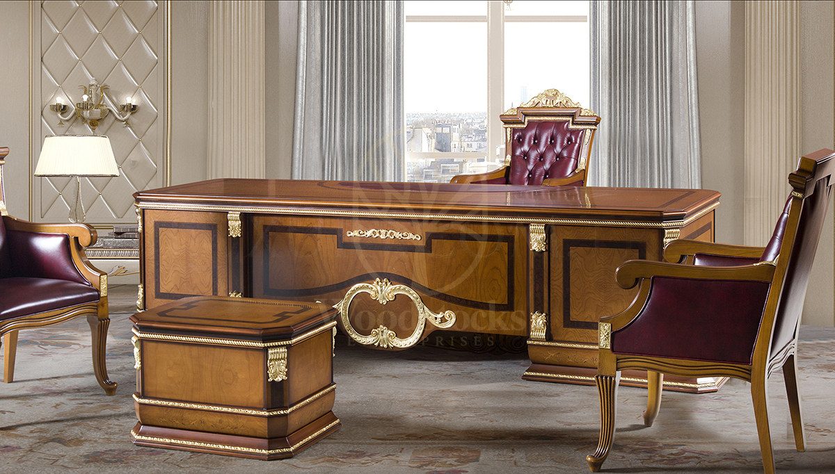 Royal Cevahir Bronze Hand Carved Teak Office Table, Saharanpur, view 3