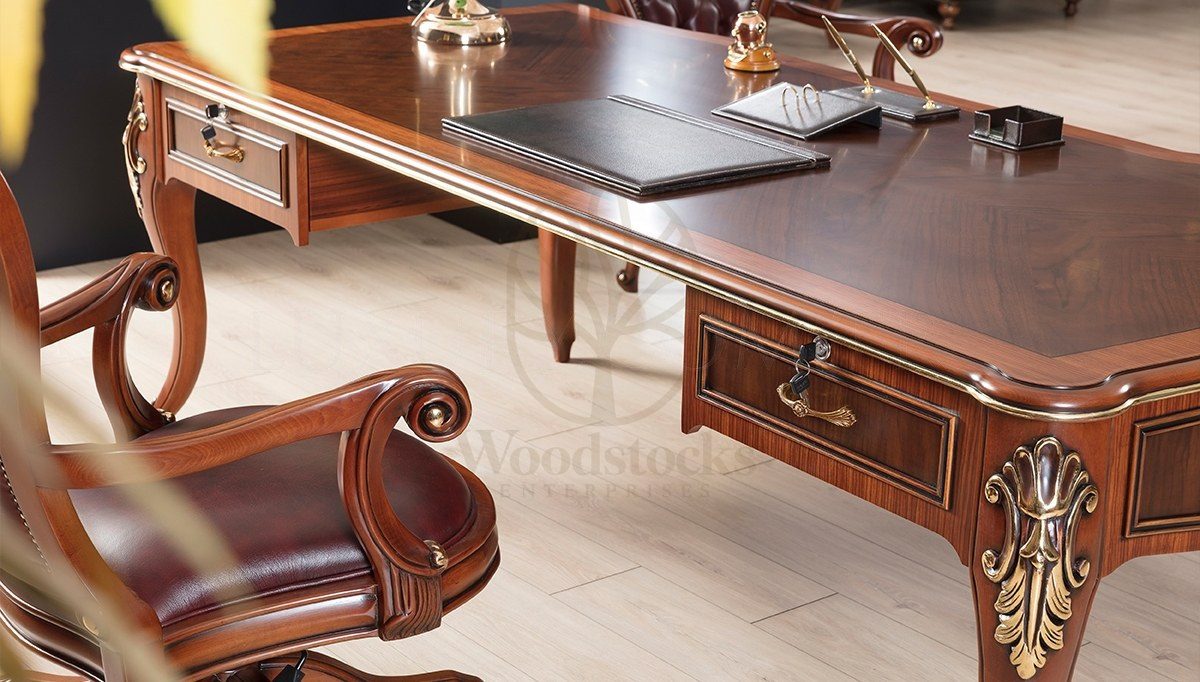 Royal Mazhar Hand Carved Teak Office Table, Saharanpur, view 5
