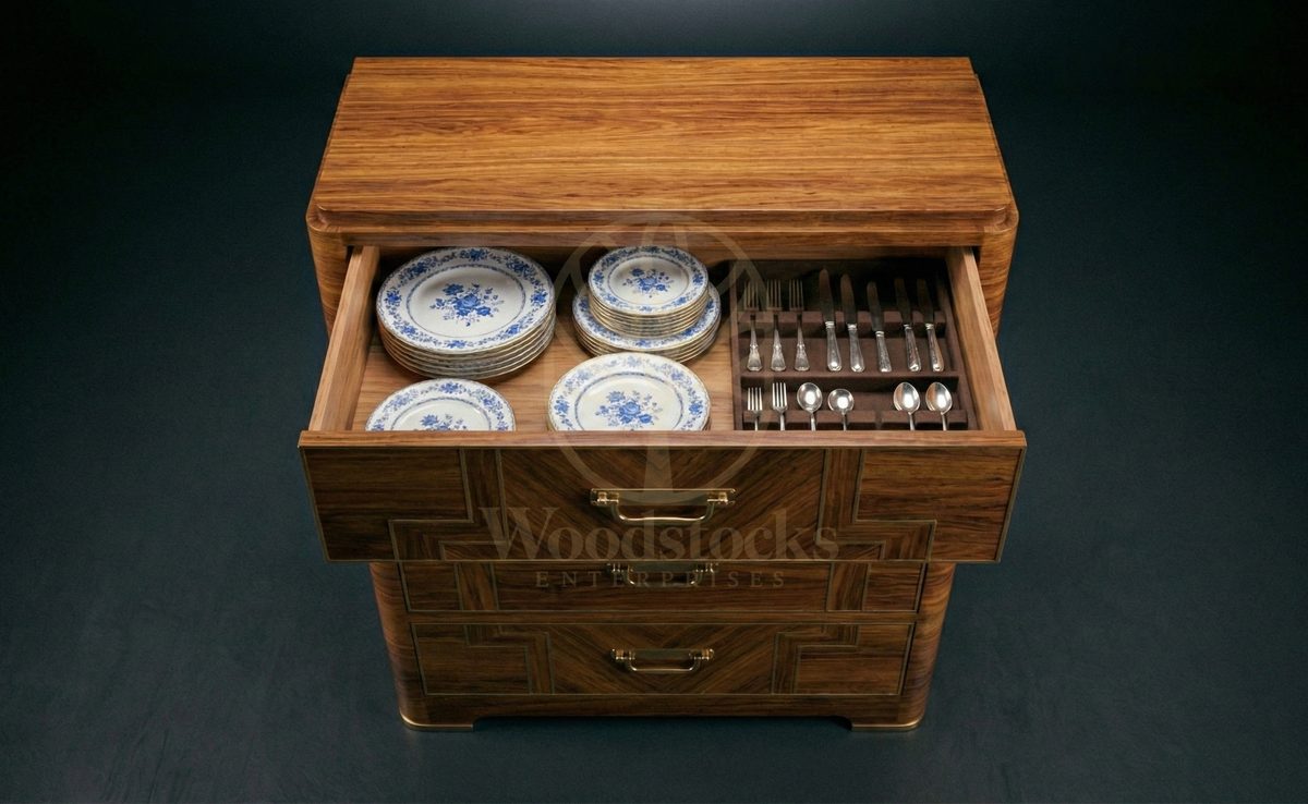 Luxury Teak Ruhlmann Chevron Art Deco Chest, Saharanpur, view 3