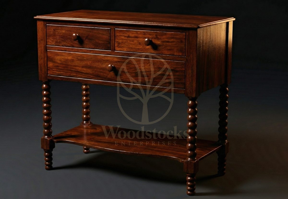 Luxury Teak Jacobean Revival Bobbin Console, Saharanpur, view 3