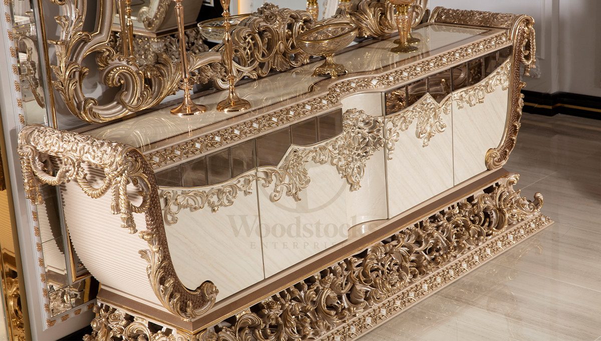 Royal Hisar White Hand Carved Teak Dining Table Set, Saharanpur, view 10