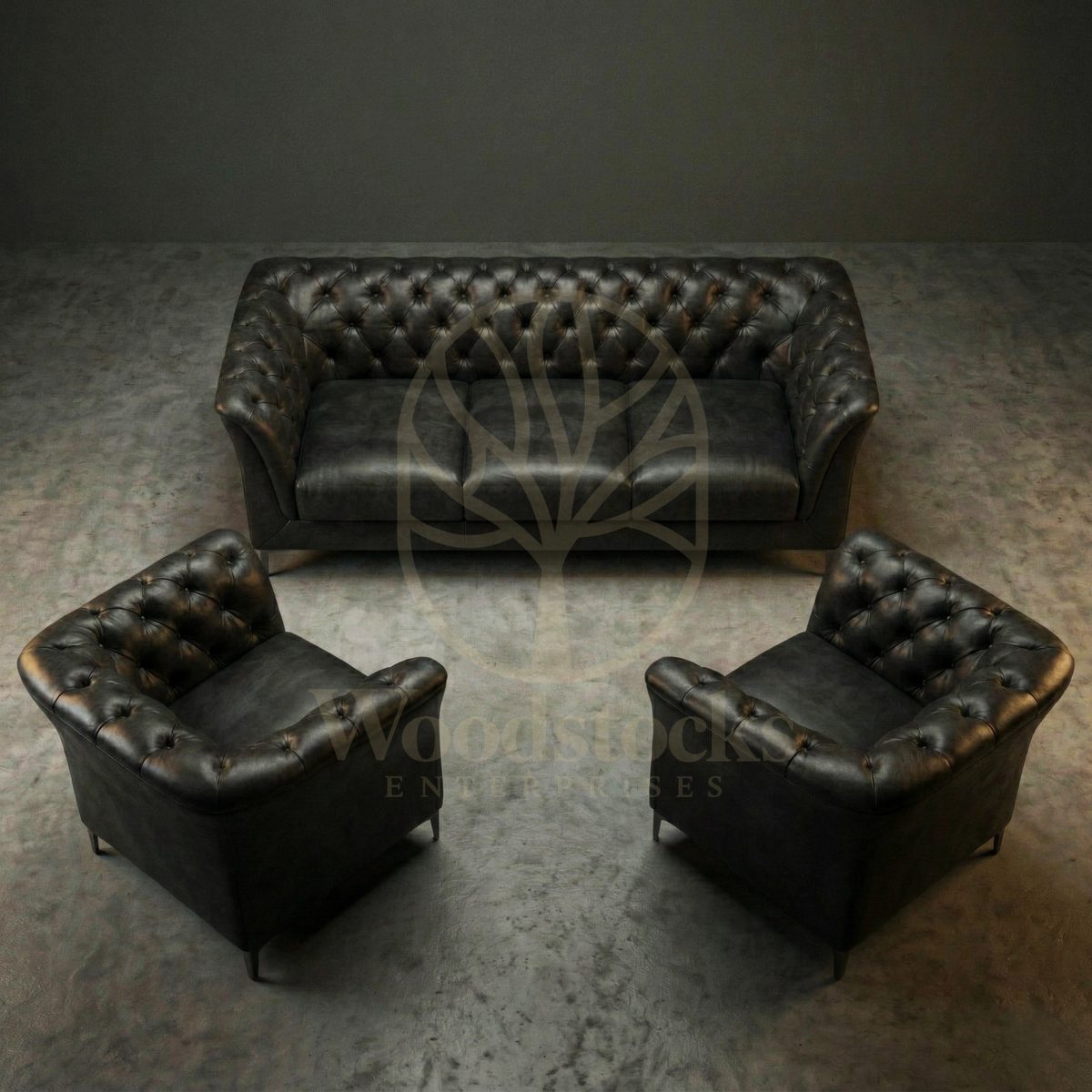 Luxury Teak St. James’s Club Modernist Chesterfield Sofa Set, Saharanpur, Sofa Set
