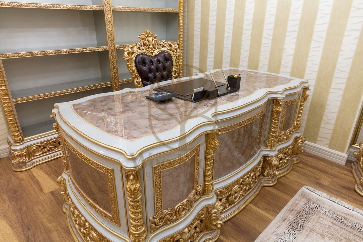 Teak Sultan Cream and Gold Executive Office Desk, view 3