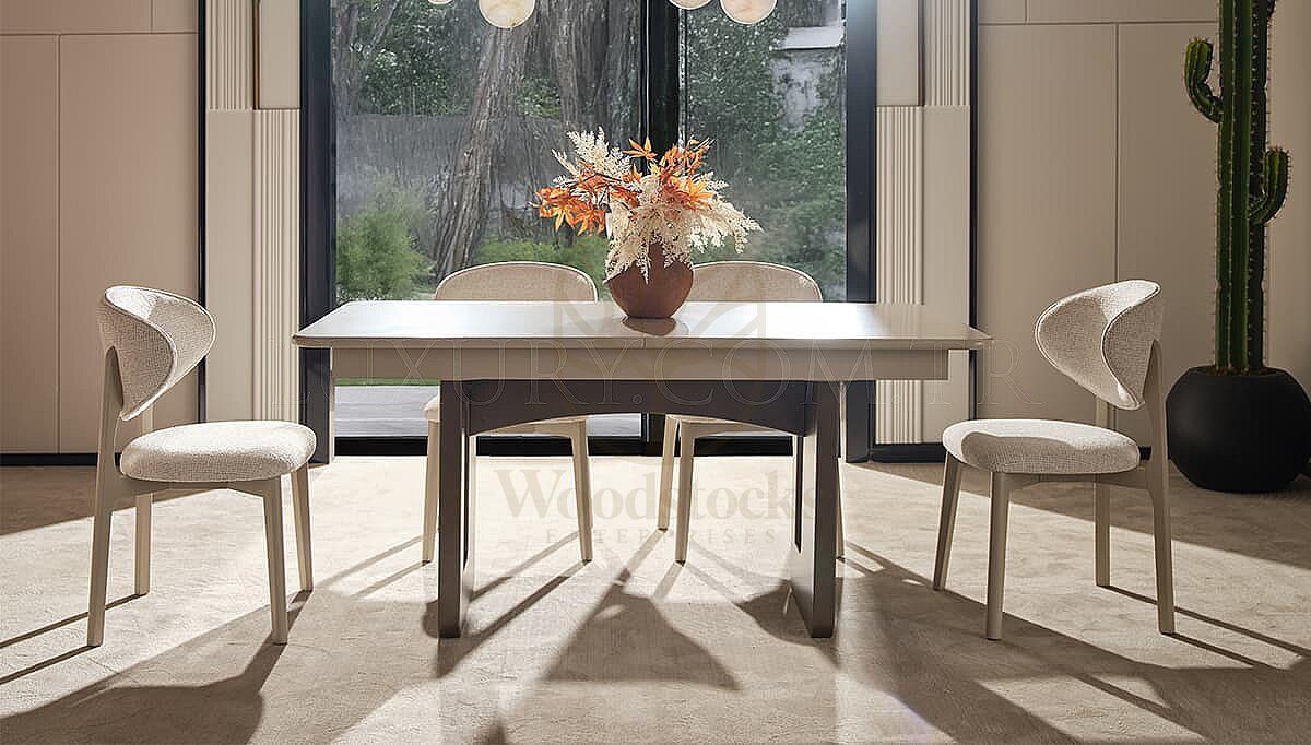 Luxury Yildiz Beige Handcrafted Teak Dining Table Set, Saharanpur, view 3