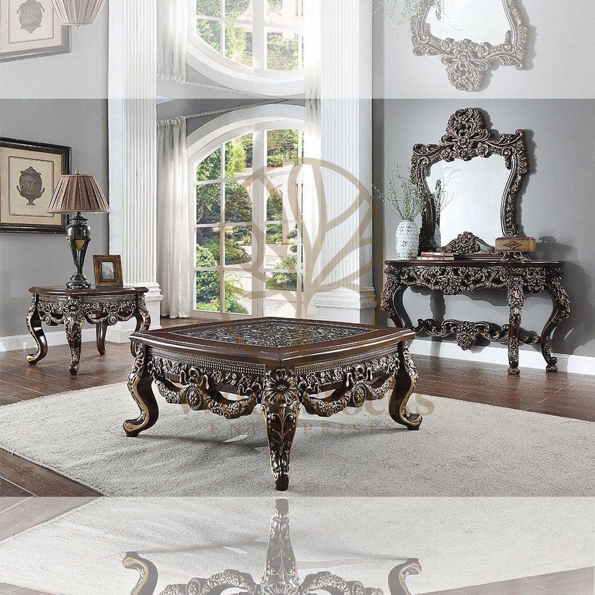 Teak Hand-Carved Antique Gold Corner Table IV, alternate view